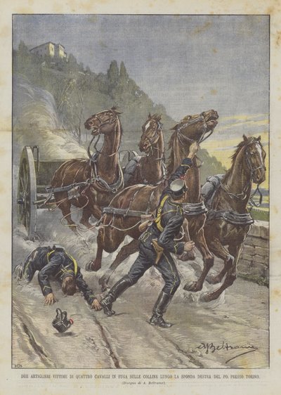 Two Artillerymen Victims of Four Runaway Horses on the Hills Along the Right Bank of the Po Near Turin by Achille Beltrame